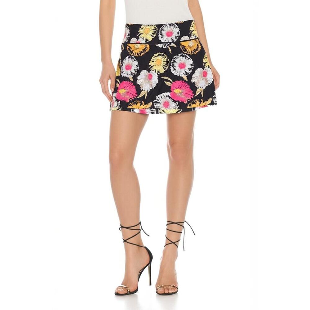 H&M Black‎ Multicolored Floral Mini Stretch Flared Skirt US 10